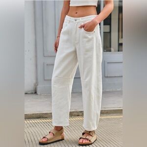 STRETCHY Barrel Jeans for Women Wide Leg Mid Waist Cropped Denim Pants Y2k Baggy